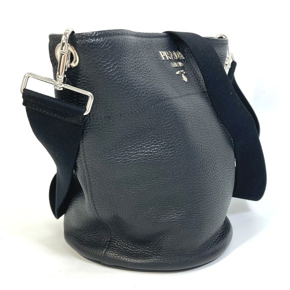 Prada Vitello Dyno Bucket Diagonal Shoulder Bag Black - Picture 1 of 10